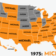 Illustration for article titled Map: Six Decades of the Most Popular Names for Boys, State-by-State